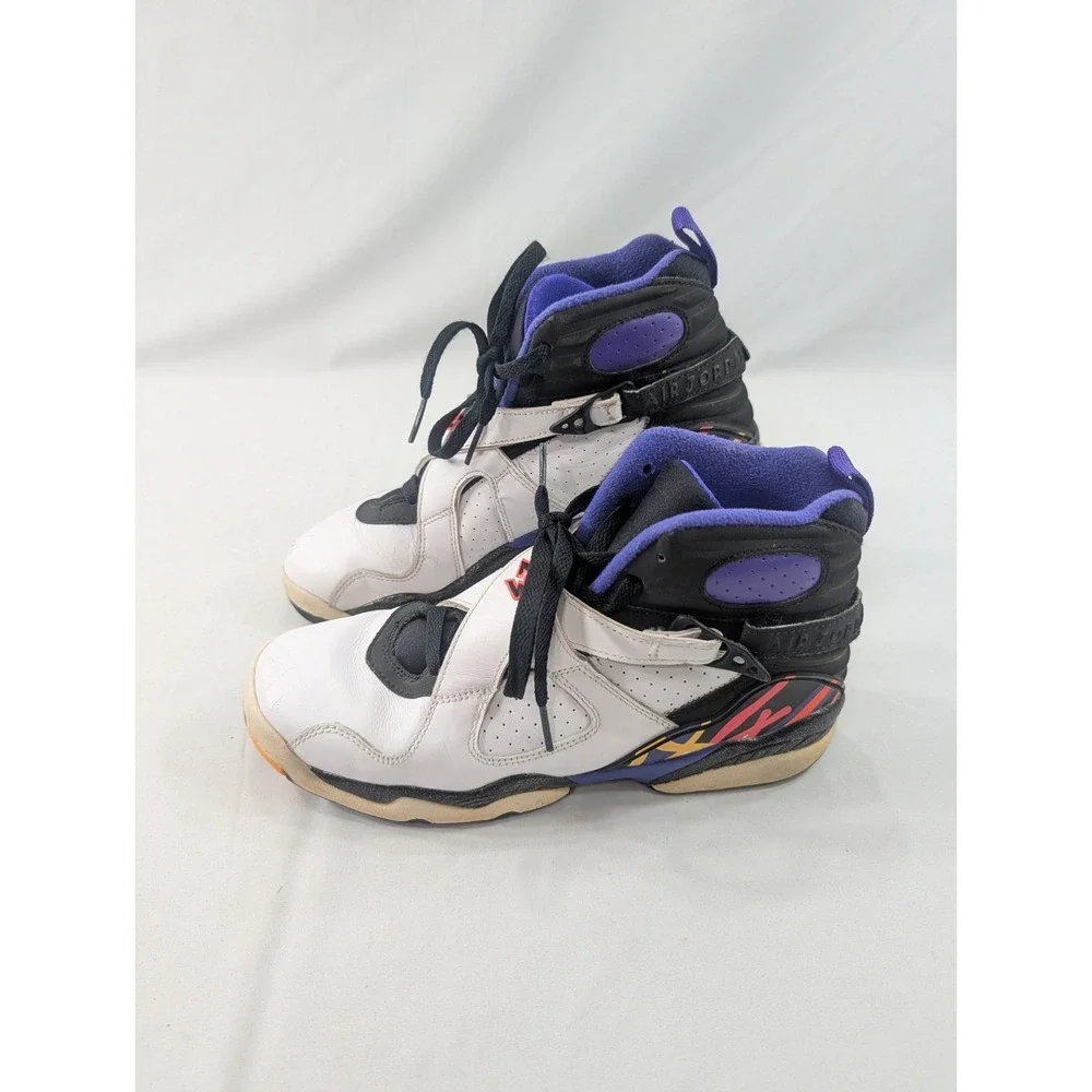 Jordan Air Jordan 8 Boys 7Y High Top Sneakers White Black Purple